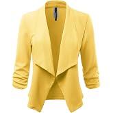 FASHIONOLIC Women's Stretch 3/4 Gathered Sleeve Open Blazer Jacket (Made in USA)