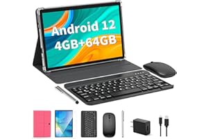 HISORL Android Tablet, 10 Inch Android 12 Tablet, 2 in 1 Tablet with Keyboard, Mouse, Case, Stylus, 4GB RAM 64GB ROM 1TB Expand, WiFi, Bluetooth, 8000mAh Battery, Google Certified(Pink)