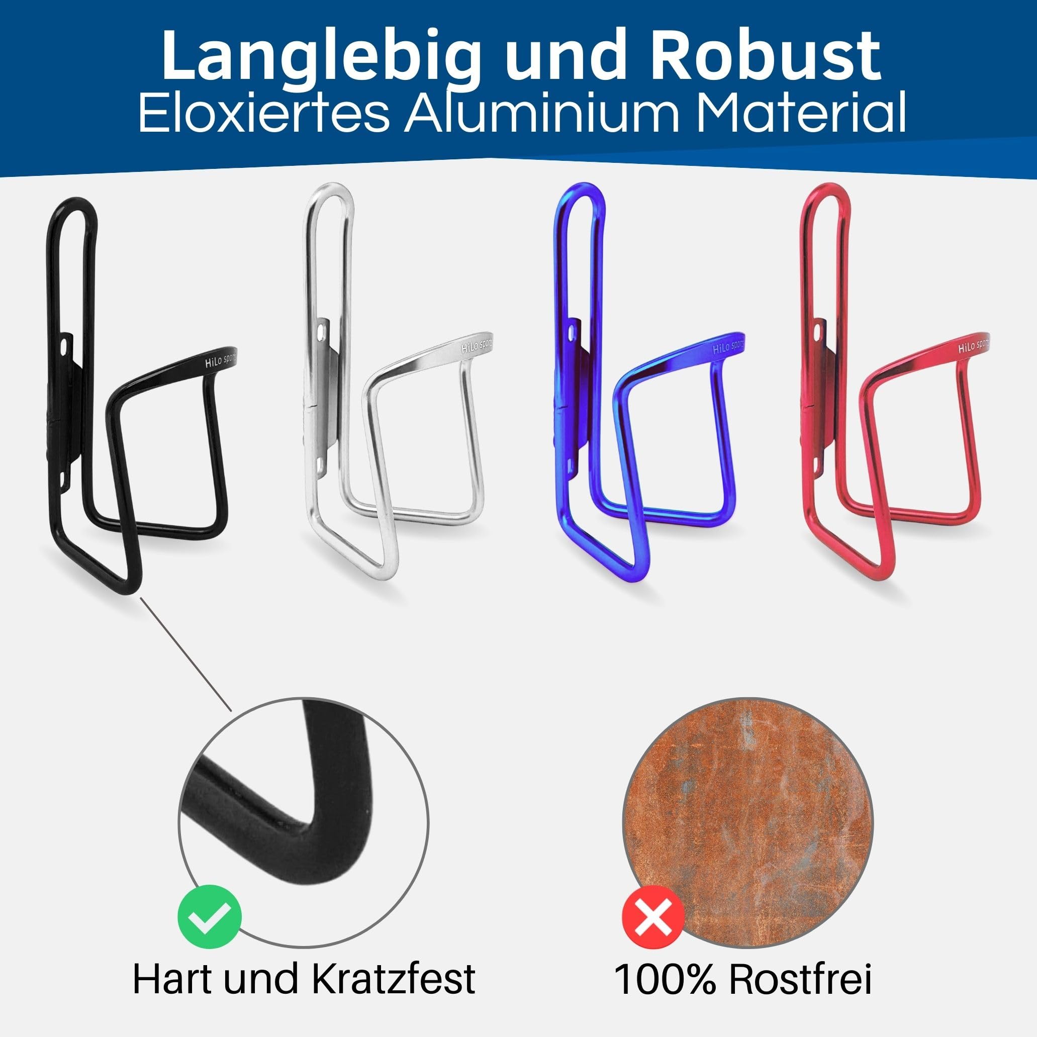 HiLo sports 2er Set Flaschenhalter Fahrrad - [Mit Schrauben & Werkzeug] - Rostfreie Fahrrad Trinkflaschenhalterung aus Aluminium - Getränkehalter Fahrrad 6
