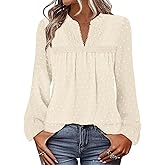 BETTE BOUTIK Womens Boho Fall Fashion Tops Long Sleeve Casual Shirts Flowy Swiss Dot Blouses
