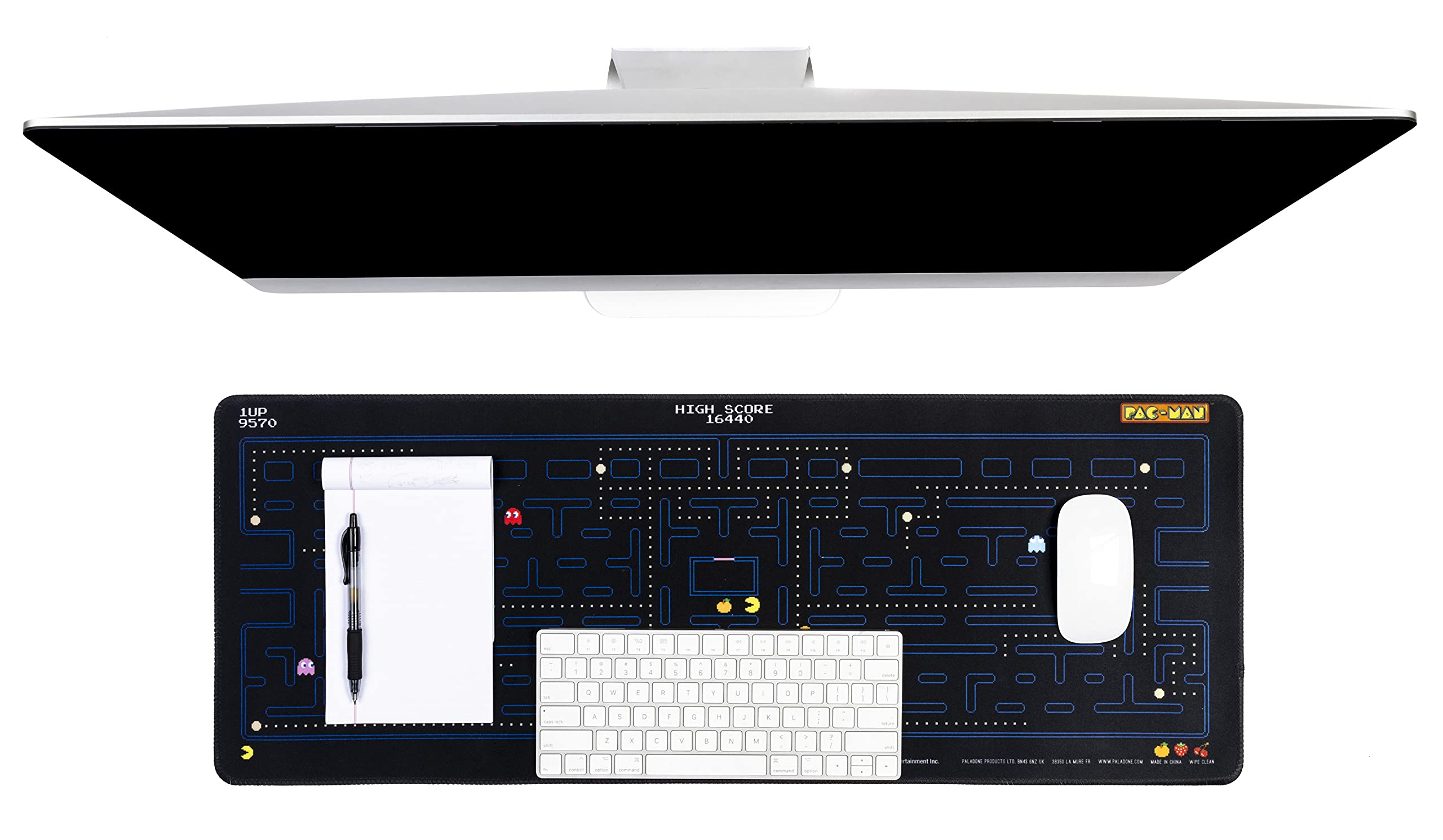 Paladone PAC MAN Retro Desk Mat 40cm x 80 cm, Office Desk Blotter Laptop Mat for Office and Home, Yellow, One Size, PP8823PM