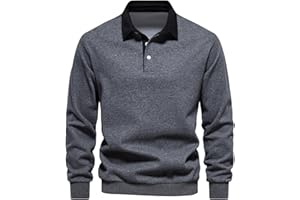 GENERIC Men's Long Sleeve Polo Shirts Slim-fit Cotton Rugby Shirt Basic Color Spliced Designed Sweatshirt