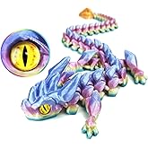 UXBSTM 12in Flexible 3D Printed Dragon with Eyes, Articulated Fidget 3D Printed Animals, Stress Relief 3D Printed Toy for Anxiety & ADHD, Unique Home Office Décor