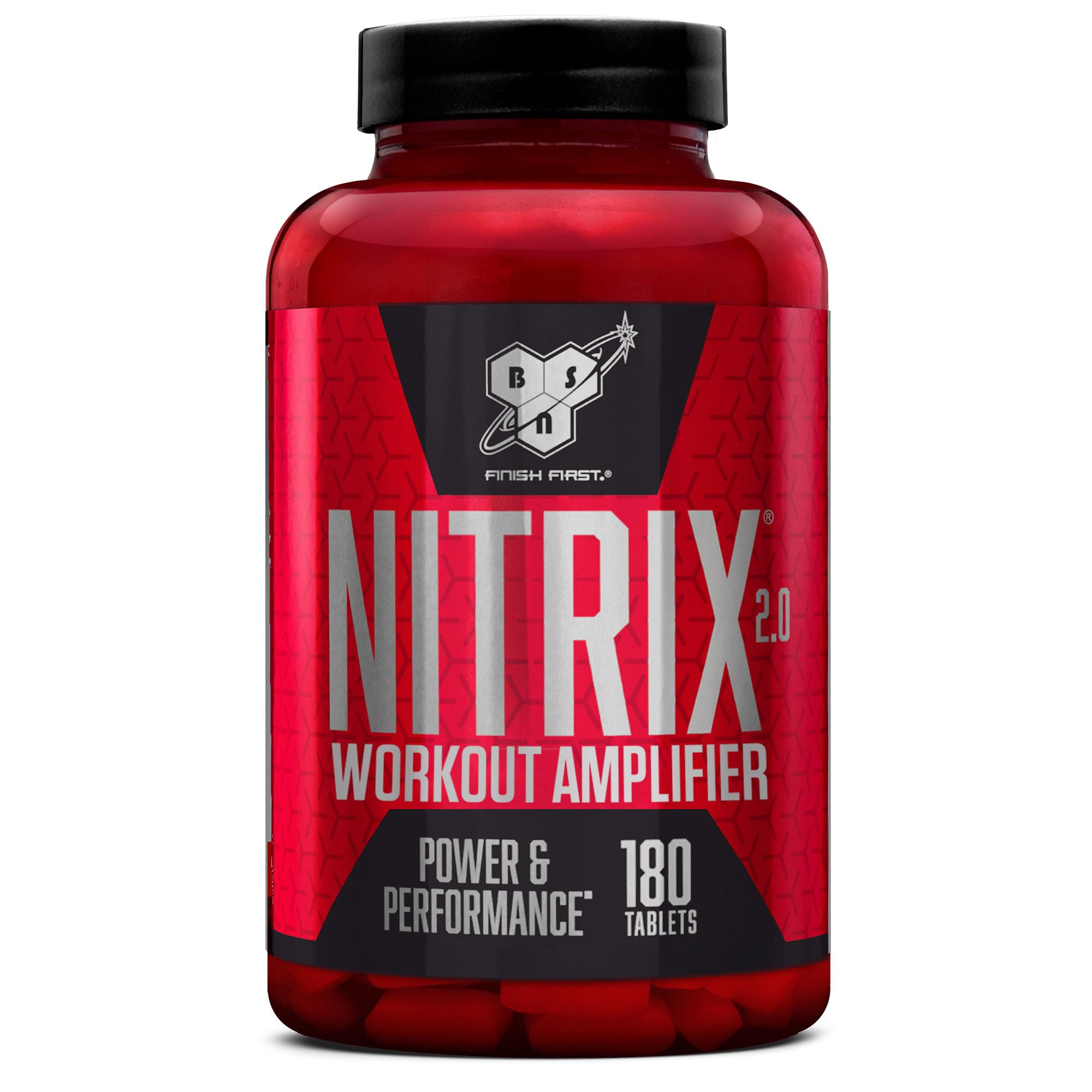 BSN Nitrix 2.0 supplement, concentrated nitric oxide precursor formula Tablets with Creatine, L-Citrulline, Niacin and Herbal Extracts, Power & Performance, Unflavoured, 180 capsules, 60 Servings