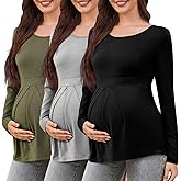 Women's Maternity Tops Short/Long Sleeve Round Neck Front Pleat Peplum Tunic Top Pregnancy Casual T Shirts