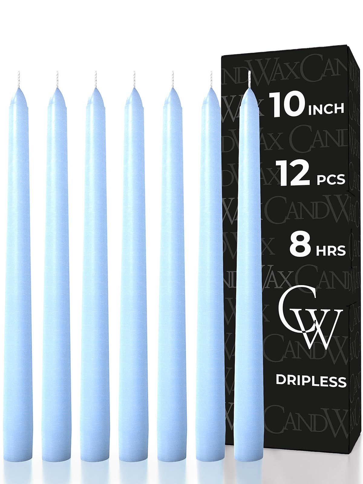 CANDWAX 25 cm Taper Candles Set of 12 - Dripless Tapered Candles Unscented Candle Sticks - Long Dinner Candles Perfect as Christmas Candles Long Burning - Light Blue Candles