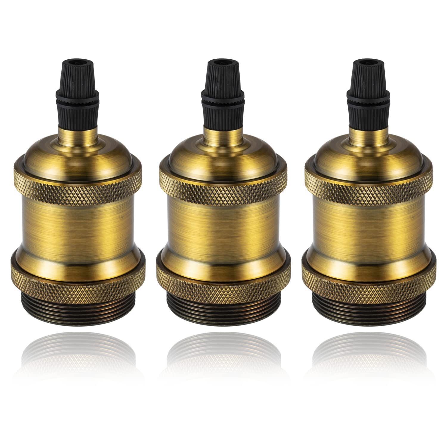 Vecys 3 PCS E27 Vintage Bronze Lamp Socket Adapter Edison Retro Lamp Holder Adapter for Vintage Light Bulbs Pendant Lamp（Vintage Brass）