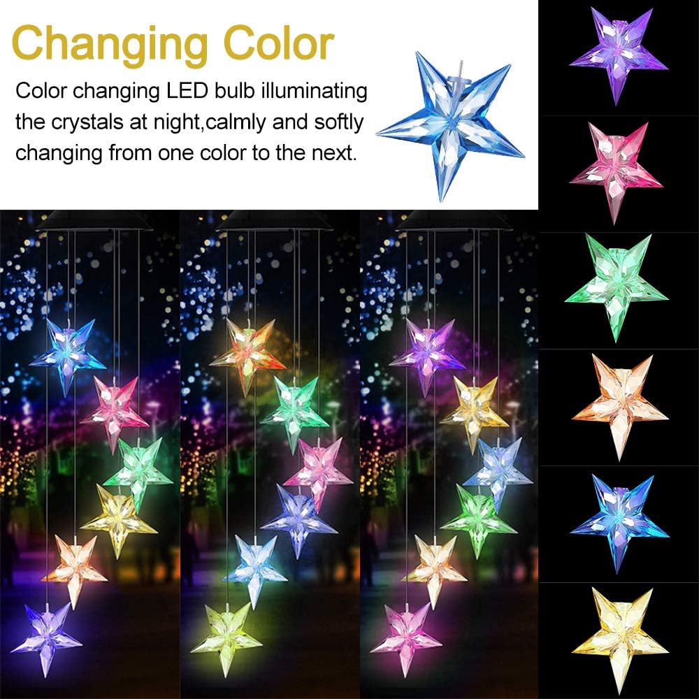Vinkki Wind Chime Solar Light Color Changing LED Solar Mobile Blue Star Wind Chime Solar Light Wind Mobile Portable Waterproof Outdoor Decorative Romantic Wind Bell Light for Patio Garden Home Party : Garden & Outdoor