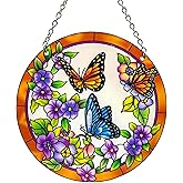 Butterfly Stained Glass Suncather Window Hangings, Colorful Flower Suncatchers 6 inch Colorful Glass Panel Sun Catchers Pretty Gifts, Decoration for Home Garden Christmas Party Wedding