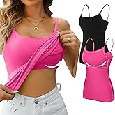 V FOR CITY Women's Shelf Bra Camisole Tops Adjustable Spaghetti Strap Cami Tank Cotton Undershirts 2 Pack