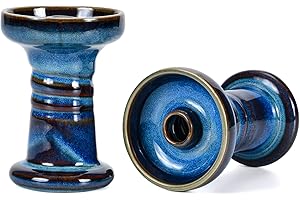 MATA LEON Hookah Bowl Clay Shisha Bowl - Hookah Accessories Phunnel Bowl with Glaze Great for Dark Leaf Black Shisha Flavors Such as Tangiers Darkside 10-13 Grams 1 Hour Smoking (Blue)