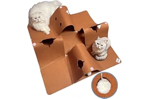 AFLIFLI Interactive Cat Tunnel Mat for Indoor Cats, 4-Way Felt Cat Cave with Hanging Ball, Foldable Kitty Play Mat and Hideout, Pet Enrichment Toy for Kittens, Rabbits, Small Pets