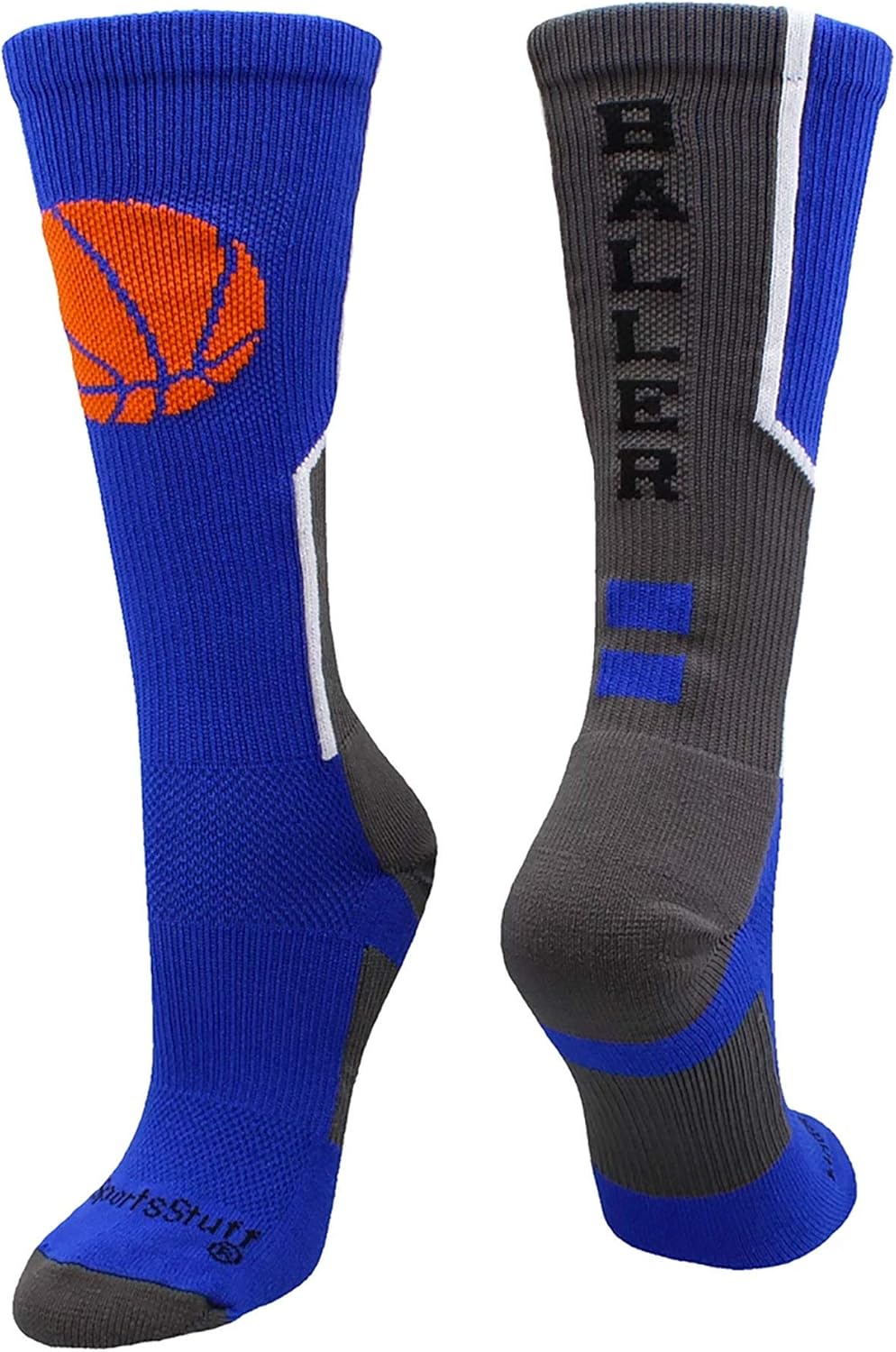 MadSportsStuff Baller Basketball Socks with Basketball Logo Crew Length : Clothing