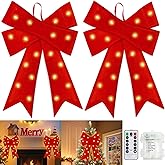 2 Pack 24'' x 14'' Large Prelit Christmas Bows with 20 Warm White Lights Remote 8 Modes Timer, Battery Operated Red Velvet Outdoor Bows for Christmas Tree Wreath Garland Tree Topper Home Decorations