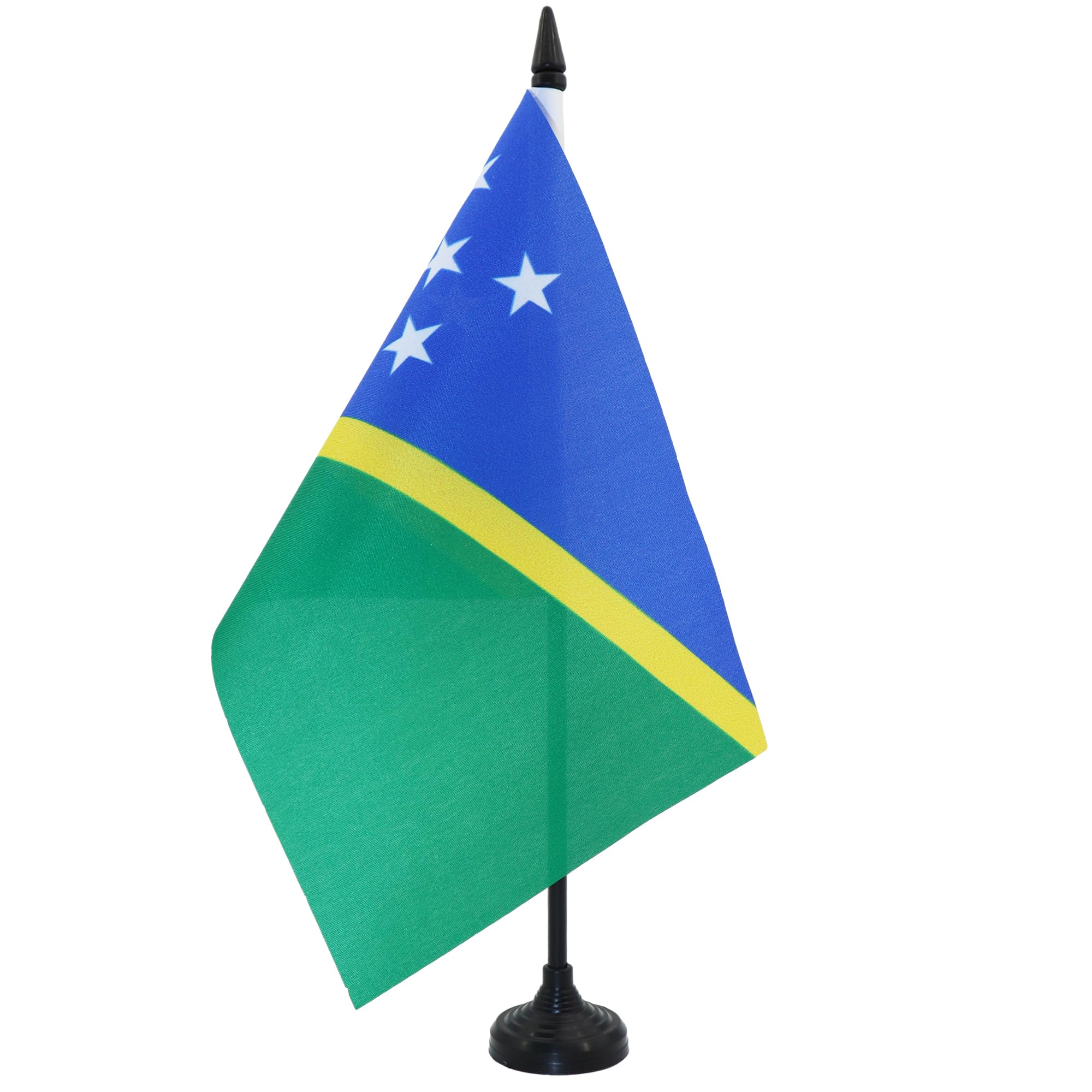 AZ FLAG Solomon Table Flag 5'' x 8'' - Solomon Islander Office Decoration 100% Polyester 21 x 14 cm - Mini Desk Flag with Pole and Black Plastic Base โ image 1