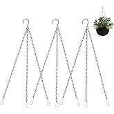 Hanging Basket Chain, 3 Pack 16 Inch Chain for Hanging Plants, Silver Plant Chains for Hanging Baskets, 3 Leads Hanging Chain with Hooks for Flower Pots Basket Bird Feeders Sign Wind Chime Billboards