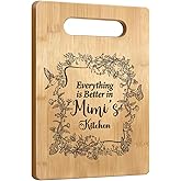 ELMCH Mimi Gifts Cutting Boards for Kitchen, Best Grandma Mother's Day Birthday Gifts from Grandkids, Gift for Grandma Chopping Board, Everything Better in Mimi's Kitchen Decor Board