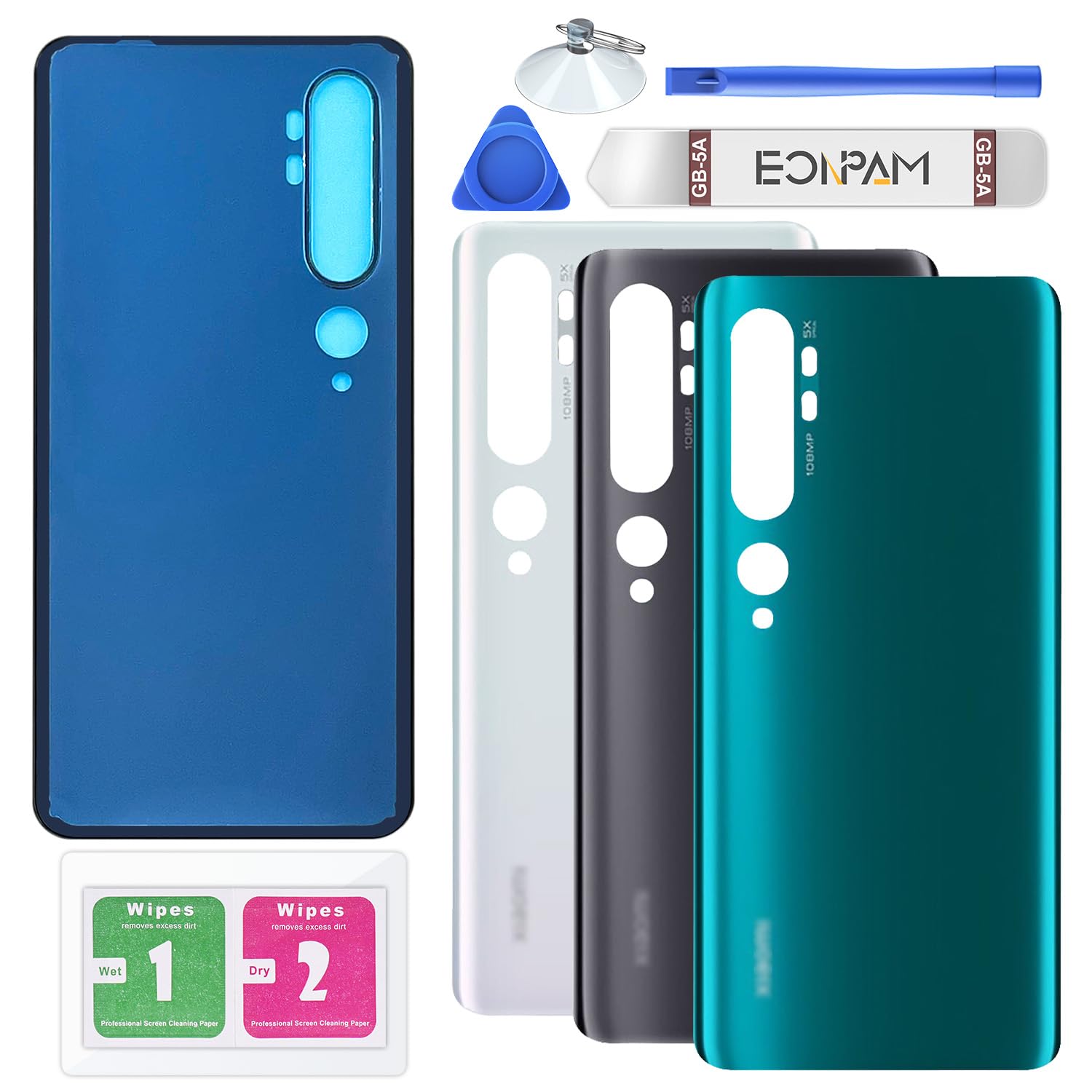 Eonpam Back Cover Glass for Xiaomi Mi Note 10 / Mi Note 10 Pro Rear Glass Replacement with Repair Kit Genuine Rear Housing (Green)