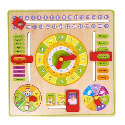 Crazy Crafts Wooden Clock, Calendar Days Month Week Season Weather All in one Multifunctional Learning Board for Kids with nobs
