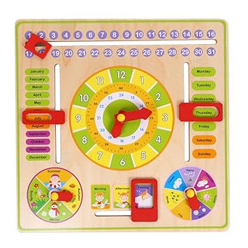 children's educational wooden calendar clock toy