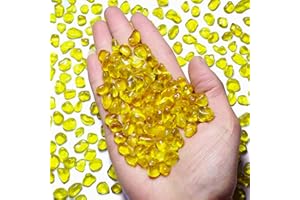 SEEKUP 1 Lb (460 g) Yellow Sea Glass Stones Irregular Rainbow Glass Pebble Decorative Rock Quartz Tumbled Gemstone Chips for Aquarium Decoration/Vase Filler/Jewelry Making/Handwork Craft/Gems Display