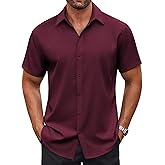 COOFANDY Men's Button Down Shirt Short Sleeve Dress Shirt Casual Beach Summer Wedding Shirt