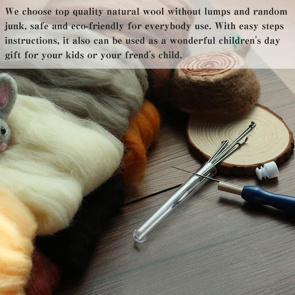 Zlulary Needle Felting Wool, 8 Colors Wool Roving, Needle Felting Supplies, Felting Needle Kit for Beginners Spinning Felting Supplies, 8g/Color (Dark)