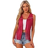 Allegra K Women's Fringe Vest Open Front Western 70s Outfits Faux Suede Tassel Cardigan