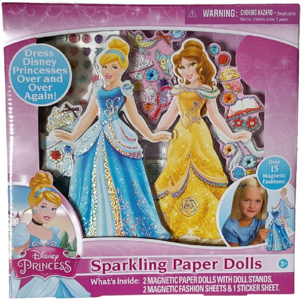 Disney Princess Cinderella and Belle Magnetic Sparkling Paper Dolls Playset.