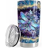 SANDJEST Dragonfly Tumbler 20oz Stainless Steel Insulated Coffee Travel Mug Cup Dragonfly Gifts for Women Girls on Birthday Christmas Mothers Day