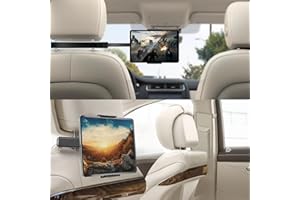 elitehood 2023 Newest Aluminum iPad Holder for Car [Ultra-Stable & Sturdy], Adjustable Headrest iPad Holder for Back Seat, Tablet Car Mount Road Trip Essentials for Kids Fits All 4.7-12.9" Devices