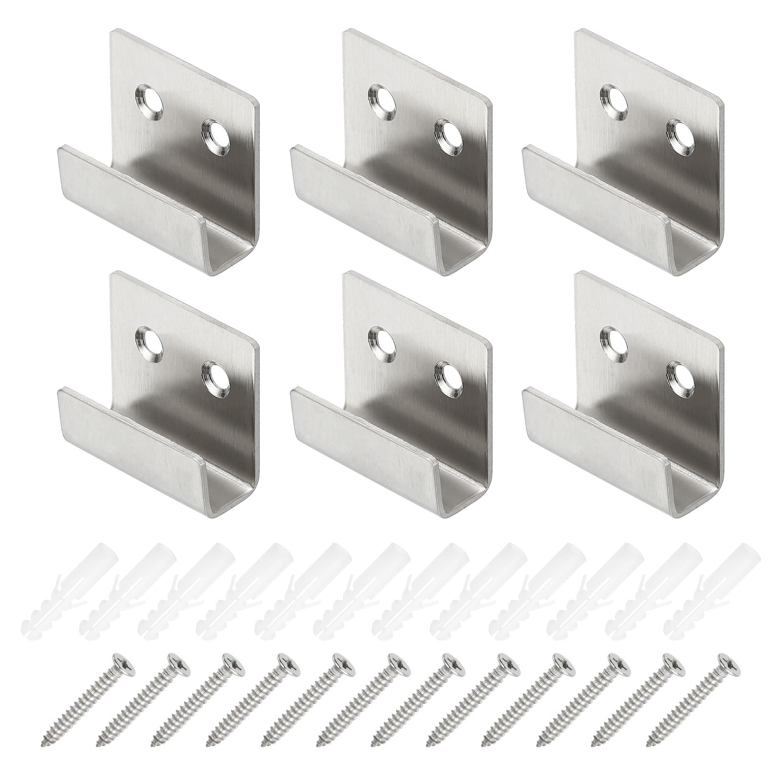 PATIKIL Tile Hanger Brackets 1.38x0.63x0.4, 6 Set U Wall Mounted Mirror Clips Fasteners Stainless Steel Mirror Holders Kit S Size with Screws for Large Mirror Silver Tone