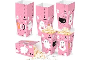 FHZYTG 24 Pcs Halloween Popcorn Boxes, Pink Ghost Halloween Popcorn Bowls Popcorn Bucket Popcorn Bags, Halloween Snack Goodies Candy Box Cookies Container Halloween Treat Boxes Kids Halloween Party Favor Boxes