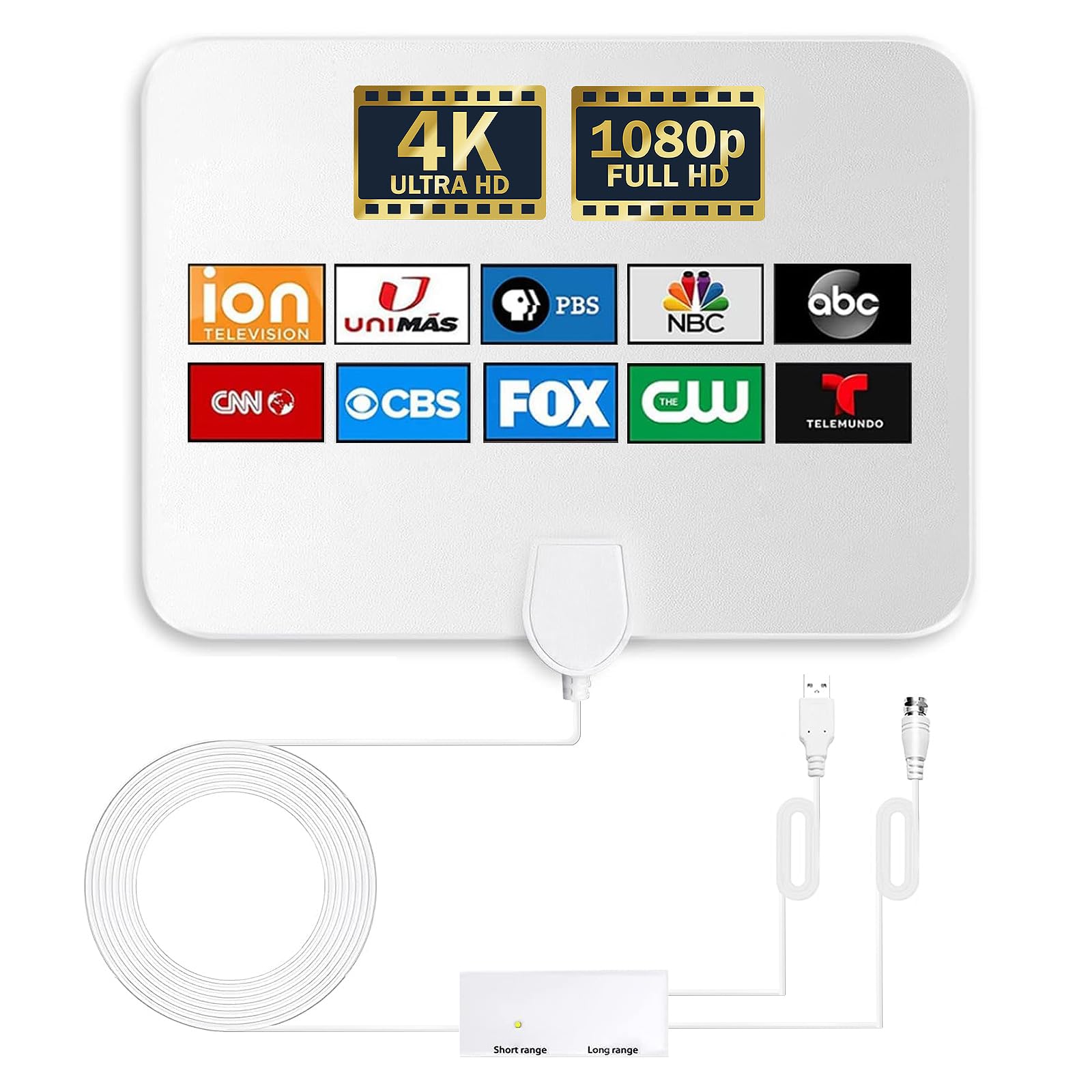Photo 1 of TV Antenna Indoor - Local Channels Digital TV Antenna - Supports 4K 1080p - with Signal Booster - Remote Reception Antenna for Smart TVs and Older TVs - 16ft HDTV Coaxial Cable (White)