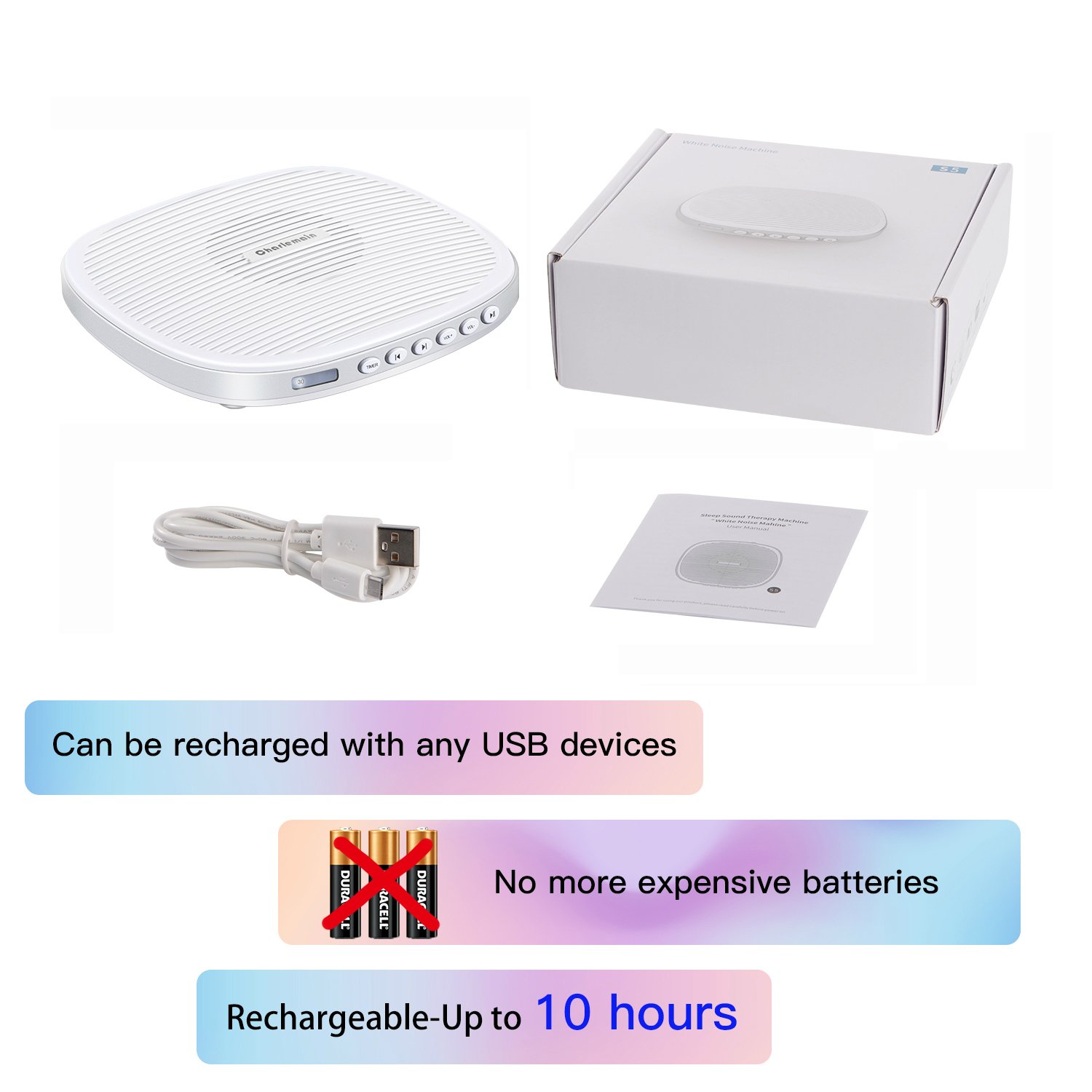 Appareil de Sommeil Thérapie Sonore à Bruit Blanc 20 Sonnerie Reposantes avec Fonction de Mémoire et Minuterie Réglable Anti Insomnie, Relaxation pour Bébé, Adulte (Blanc)