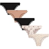 Jessica Simpson Women's Bikini Underwear - 5 Pack Sexy Lace Trim Seamless Panties Briefs for Women