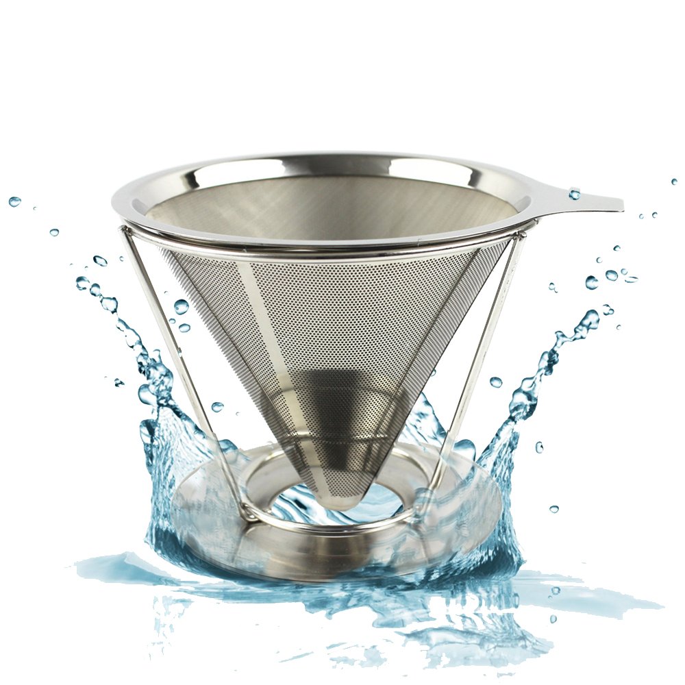 CHRISTMAS SALE - Reusable Pour Over Coffee Filter &ndash; Best Paperless Coffee Dripper with Double Layer Fine Mesh For Decanter & Brewer &ndash; Premium Pour Over Cone & Stand