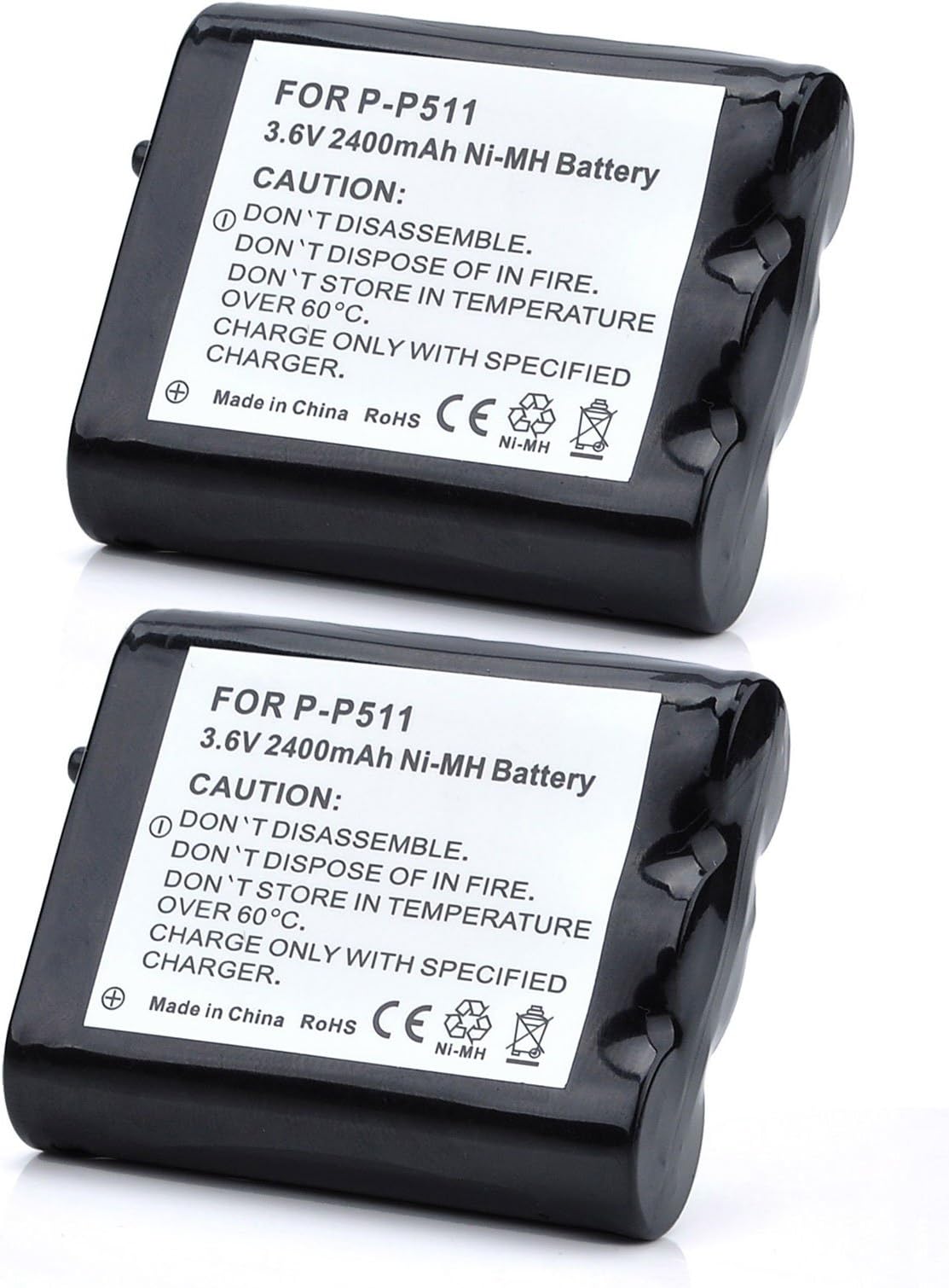 YCM 2 Pack 3.6V 2400mAh Ni-MH Cordless Phone Battery for Panasonic P-P511 ER-P511 HHR-P402 KX-TG2730 KX-FPG371 KX-FPG372 KX-FPG376 KX-FPG377 Vtech I5867 TYPE 24 HHR-P402A HHR-P402