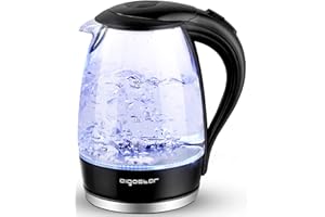Aigostar Electric Kettle, 1500W Cordless Electric Tea and Hot Water Kettle with Filter, LED Illuminated, High Borosilicate Glass, No BPA, Auto Shutoff, Boil-Dry Protection, 360° Base, 1.7 Liter