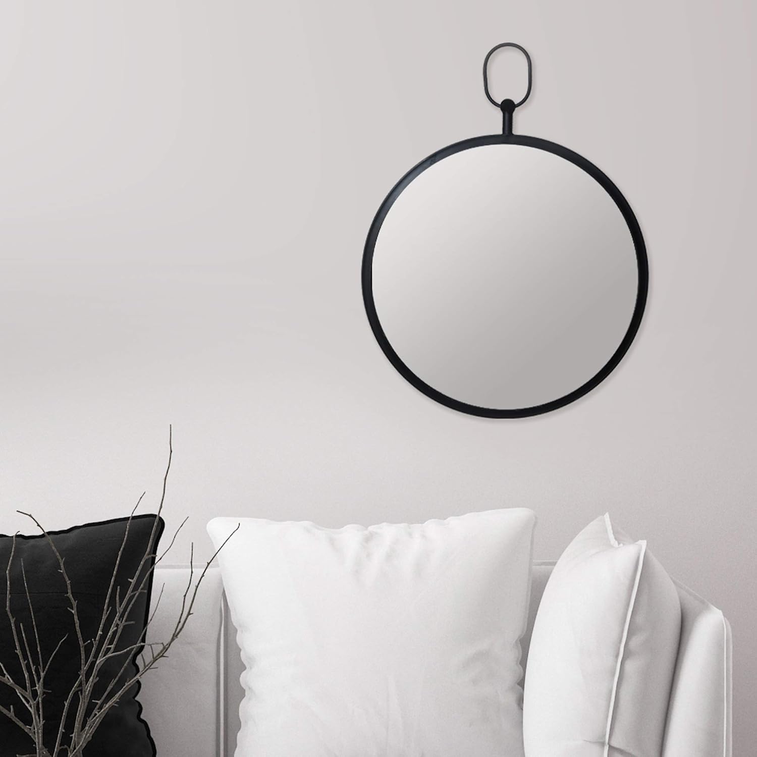Black Round Wall Mirror with Decorative Handle: Home & Kitchen