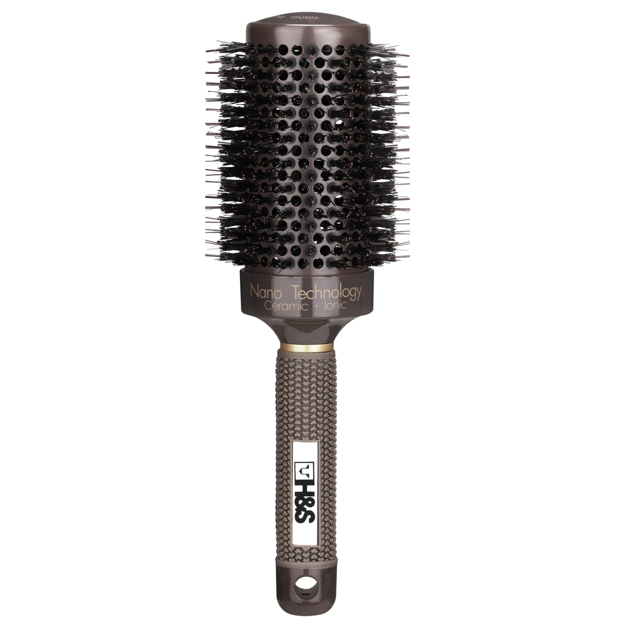 H&S Round Brush For Blow Drying - 2 Inch Thick - Large Ceramic Styling Boar Bristle Brush - Ionic & Nano Technology for Voluminous Hair