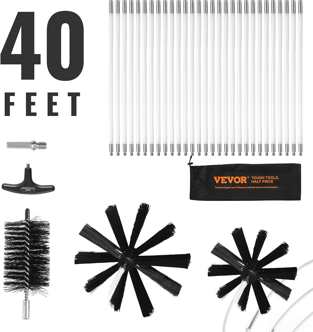 VEVOR 40ft Dryer Vent Brush Kit 3 Sizes Flexible Nylon Duct Cleaning Tool