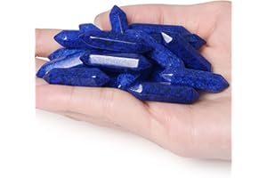 QINJIEJIE 10 PCS Lapis Lazuli Healing Crystals Wands Polished Tumbled Stones Bulk Natural Hexagonal Pointed Reiki Energy Balancing Meditation Therapy Chakra Wand Set