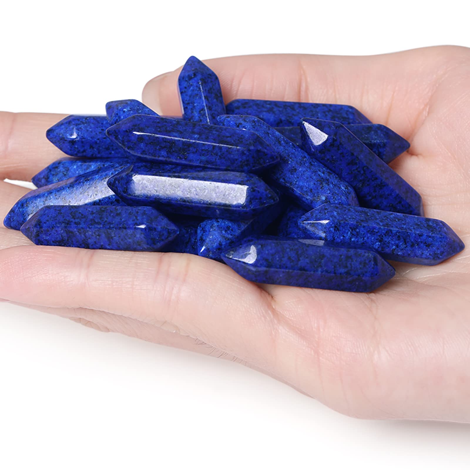 Photo 1 of 10 PCS Lapis Lazuli Healing Crystals Wands Polished Tumbled Stones Bulk Natural Hexagonal Pointed Reiki Energy Balancing Meditation Therapy Chakra Wand Set