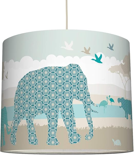 Anna Wand Hangelampe Hello Africa Turkis Blau Grau Lampenschirm Fur Kinder Baby Lampe Mit Tieren Aus Afrika Sanftes Kinderzimmer Licht Madchen Junge O 40 X 34 Cm Amazon De Kuche Haushalt