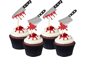 KINGZONE 36PCS Halloween Cupcake Toppers - Red Glitter Horror Blood Knife Cupcake Picks Have a Killer Birthday Cake Decorations for Halloween Theme Party Decoration Cake Picks Theme Cake Party Supplies Decor