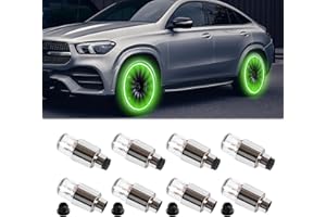 Kutyun 8PCS LED Wheel Lights, Automotive Tire Light Assemblies, Air Neon Valve Light, Waterproof LED Flashing Light, Car Exterior Accessories Tire Valve Caps Lamp Universal for Car Bike (Green)