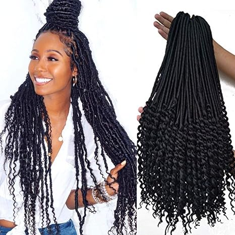 20 Inch Black Curly Faux Locs Crochet Hair 6 Packs Soft Synthetic Crochet Braid Dreadlocks Braiding Hair For Black Women