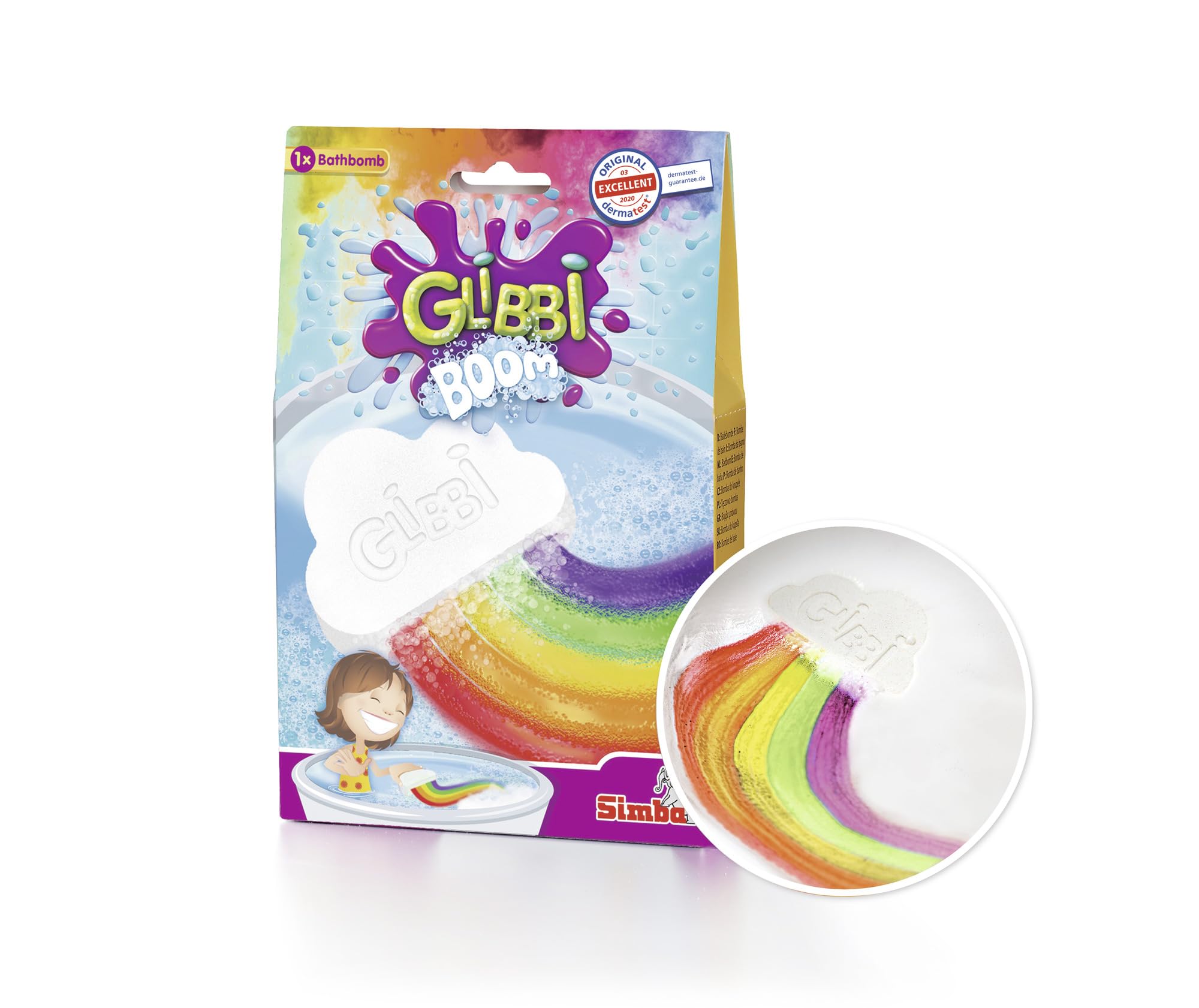 Simba 105953451 Glibbi Boom Toy, Bath Bomb, Cloud Shape, Magic Rainbow Effect, Age 3+