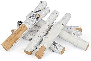 FLAMEDUTY 6 Piece Ceramic White Birch Fire Logs for Indoor Fireplace,Ventless Gas Fireplace Logs for Indoor Gas Inserts,Electric Fireplaces and Outdoor Fire Bowls,with Realistic Heat-Resistant and Decorative